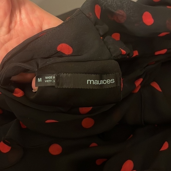 Maurices Black and Red Polka Dot Tie Neck Blouse Size M - Picture 6 of 8